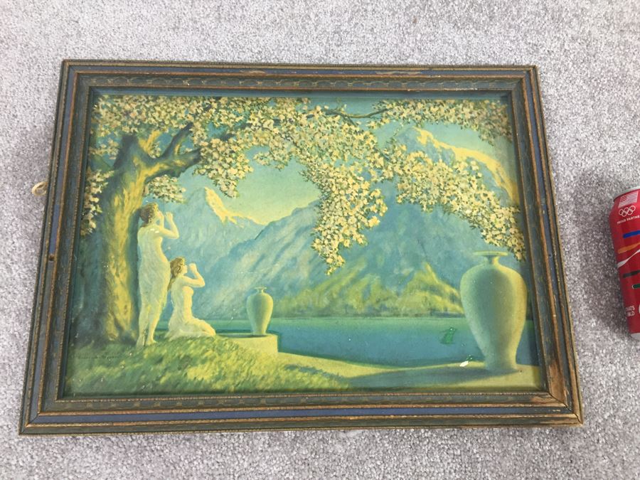 Art Deco Henri Reynard Print 'Loves Echo' 1920's In Vintage Wooden Frame [Photo 1]