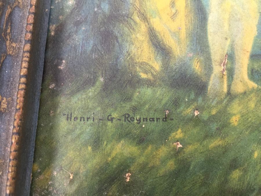 Art Deco Henri Reynard Print 'Loves Echo' 1920's In Vintage Wooden Frame [Photo 4]