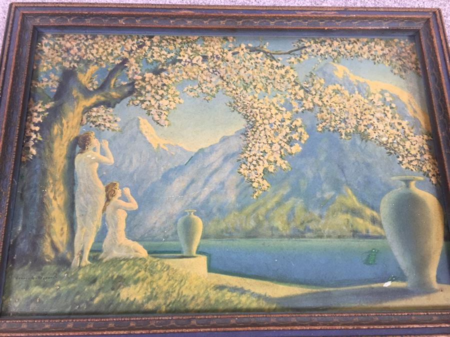 Art Deco Henri Reynard Print 'Loves Echo' 1920's In Vintage Wooden Frame [Photo 2]