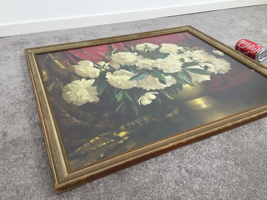 'The Brass Vase' Peonies Print By Elmer W. Greene In Vintage Frame [Photo 6]