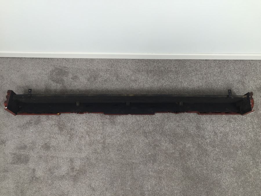 Long Asian Carved Wooden Wall Shelf Red And Black With Gold Accents [Photo 15]