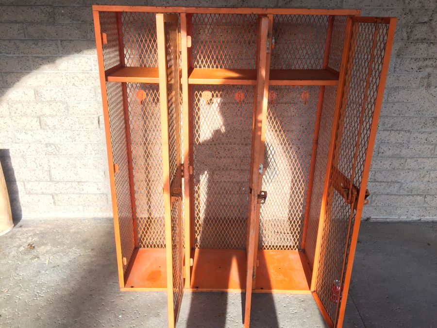 Vintage De Bourgh Mfg Co Industrial Sturdy Lockers Painted Orange [Photo 9]