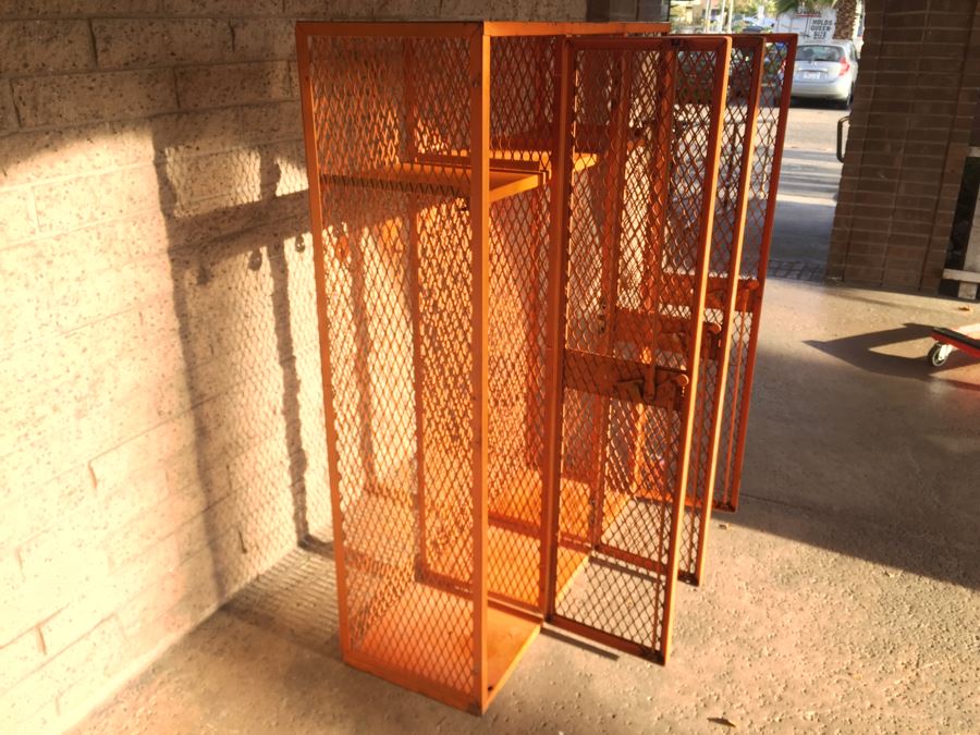 Vintage De Bourgh Mfg Co Industrial Sturdy Lockers Painted Orange [Photo 2]