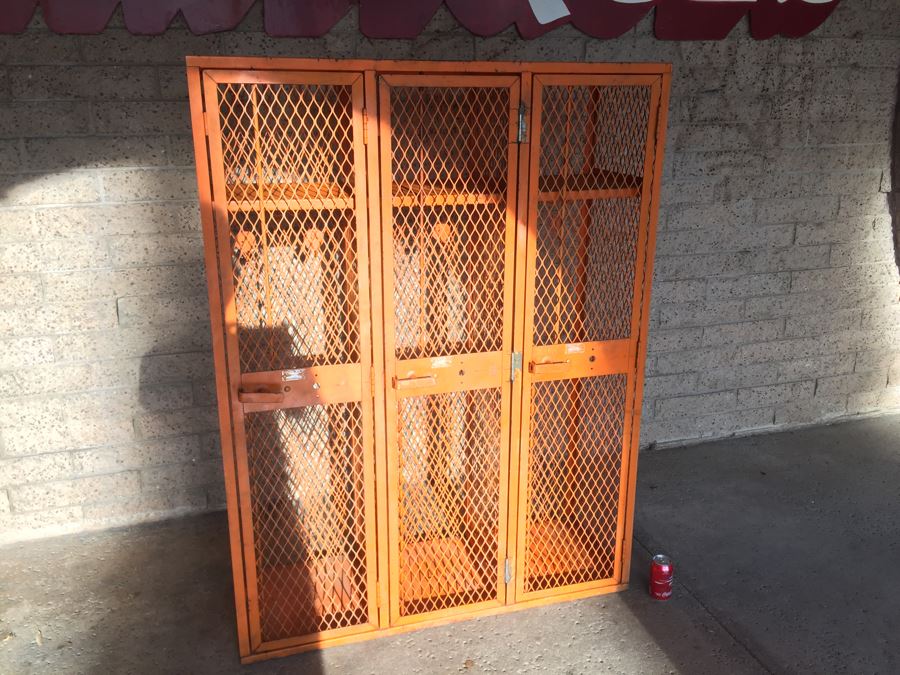 Vintage De Bourgh Mfg Co Industrial Sturdy Lockers Painted Orange