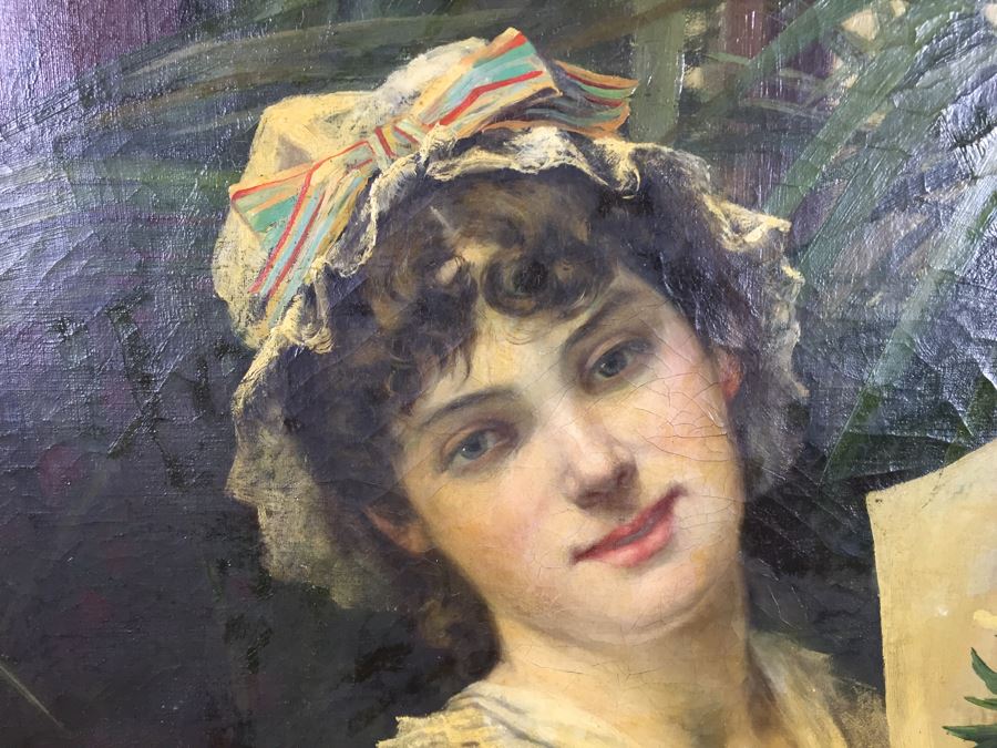 Absolutely Stunning LARGE Christian Roullier (1845 - 1926) Original Oil Painting Signed Lower Left Roullier Paris 1884 In Antique Gilt Frame [Photo 2]