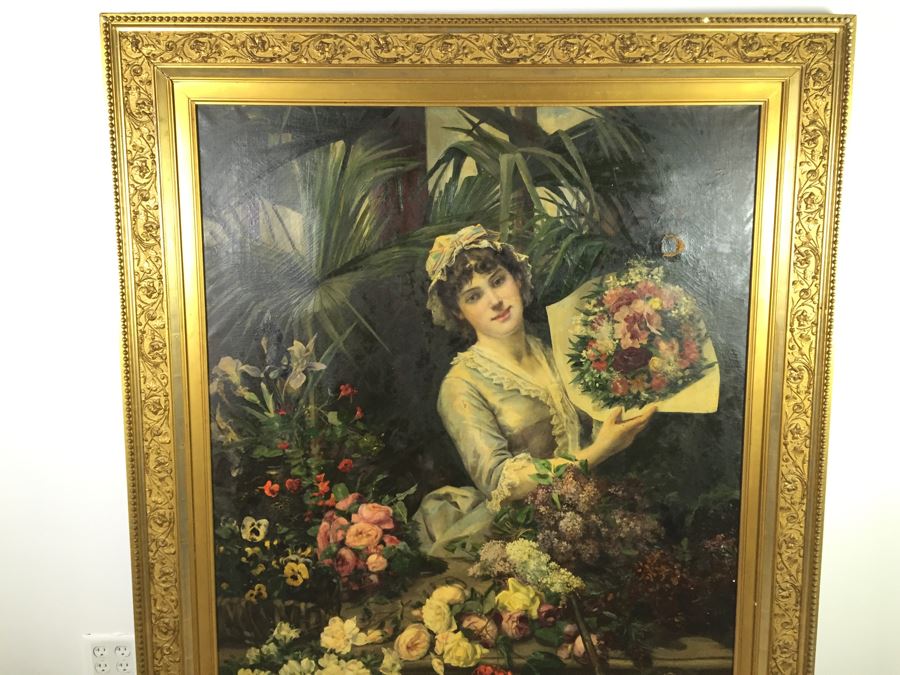 Absolutely Stunning LARGE Christian Roullier (1845 - 1926) Original Oil Painting Signed Lower Left Roullier Paris 1884 In Antique Gilt Frame [Photo 25]