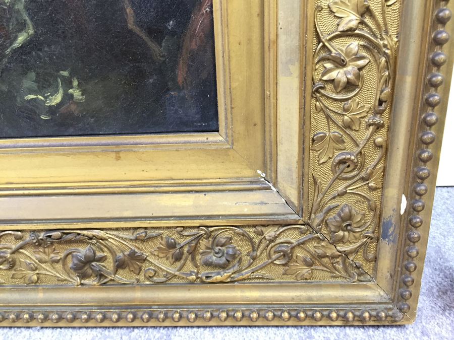 Absolutely Stunning LARGE Christian Roullier (1845 - 1926) Original Oil Painting Signed Lower Left Roullier Paris 1884 In Antique Gilt Frame [Photo 10]