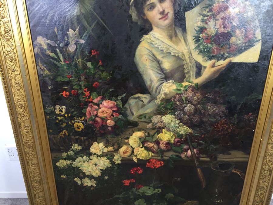 Absolutely Stunning LARGE Christian Roullier (1845 - 1926) Original Oil Painting Signed Lower Left Roullier Paris 1884 In Antique Gilt Frame [Photo 21]