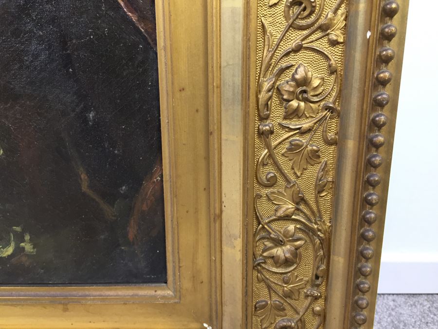 Absolutely Stunning LARGE Christian Roullier (1845 - 1926) Original Oil Painting Signed Lower Left Roullier Paris 1884 In Antique Gilt Frame [Photo 11]