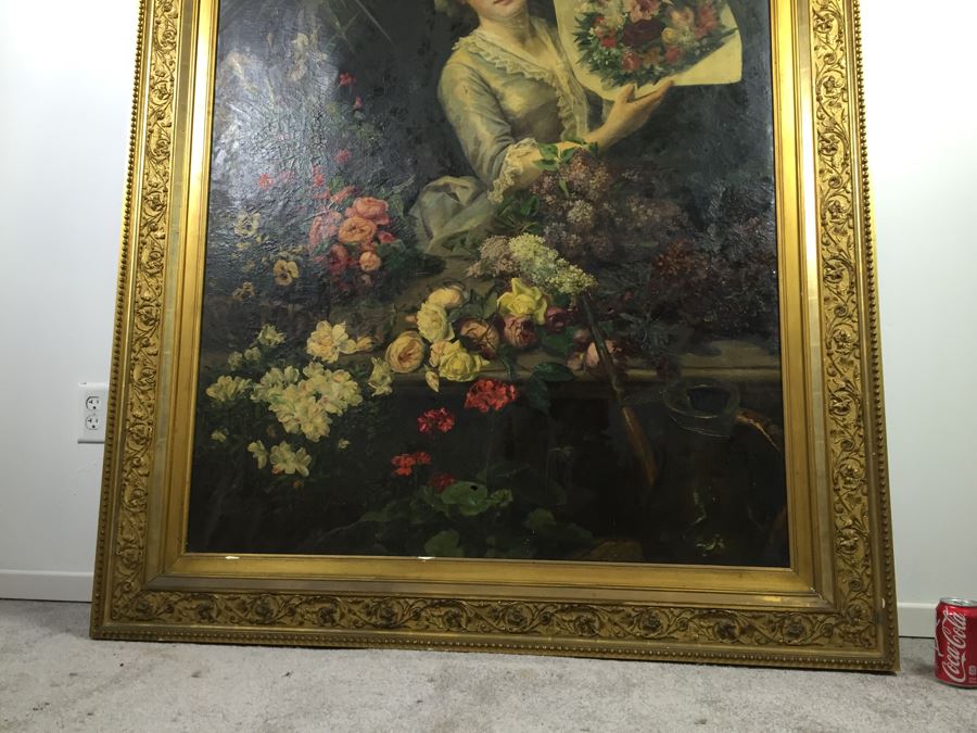 Absolutely Stunning LARGE Christian Roullier (1845 - 1926) Original Oil Painting Signed Lower Left Roullier Paris 1884 In Antique Gilt Frame [Photo 9]