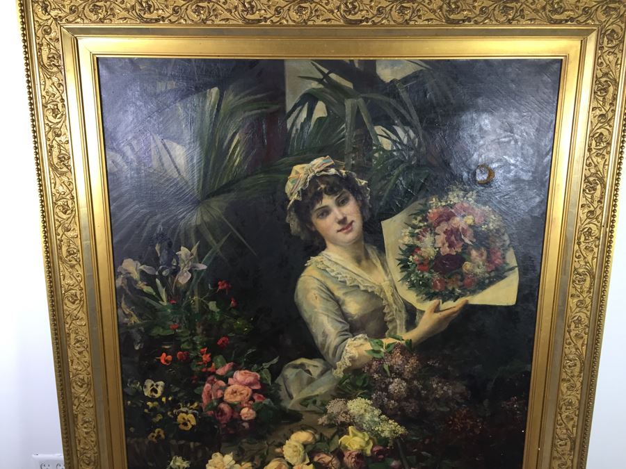 Absolutely Stunning LARGE Christian Roullier (1845 - 1926) Original Oil Painting Signed Lower Left Roullier Paris 1884 In Antique Gilt Frame [Photo 19]