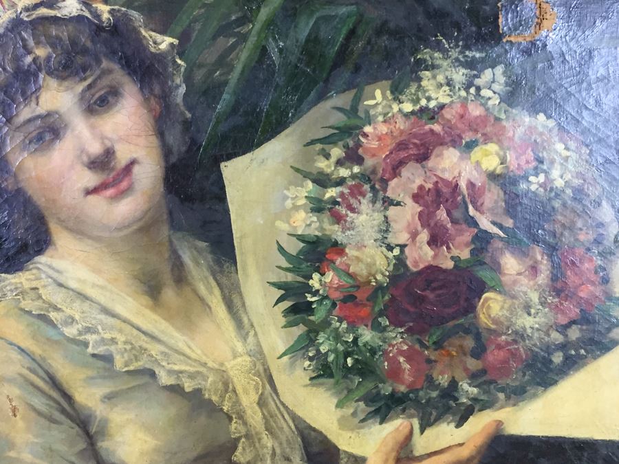 Absolutely Stunning LARGE Christian Roullier (1845 - 1926) Original Oil Painting Signed Lower Left Roullier Paris 1884 In Antique Gilt Frame [Photo 7]