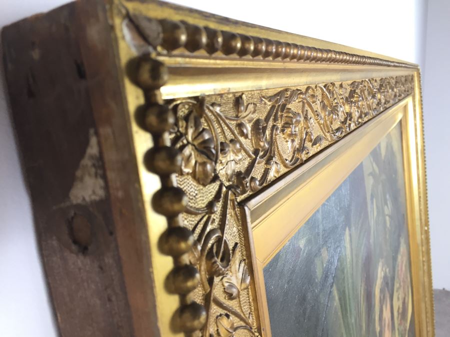 Absolutely Stunning LARGE Christian Roullier (1845 - 1926) Original Oil Painting Signed Lower Left Roullier Paris 1884 In Antique Gilt Frame [Photo 22]