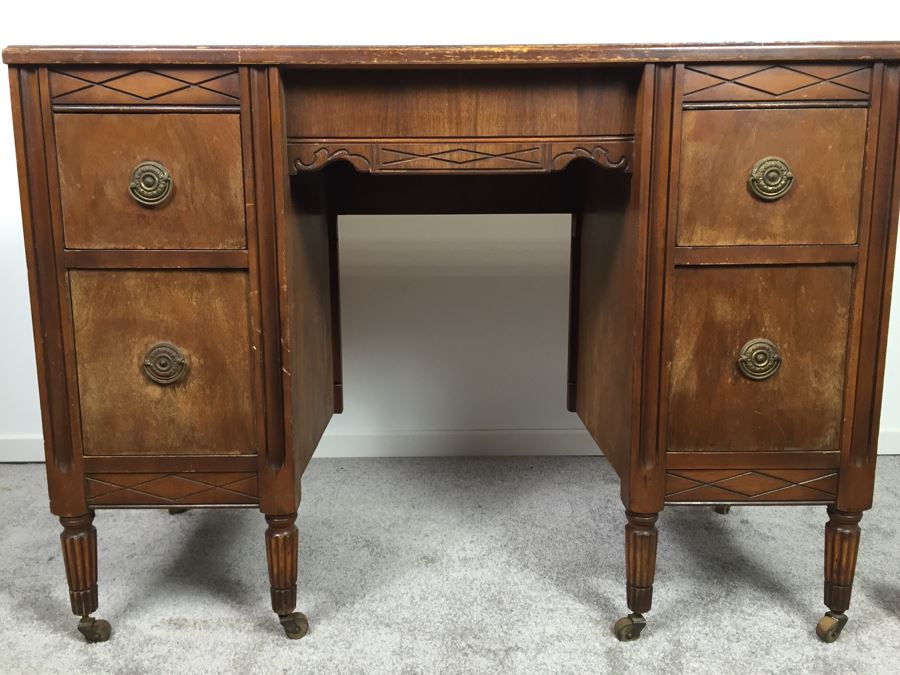 Vintage Wooden Desk On Casters [Photo 4]