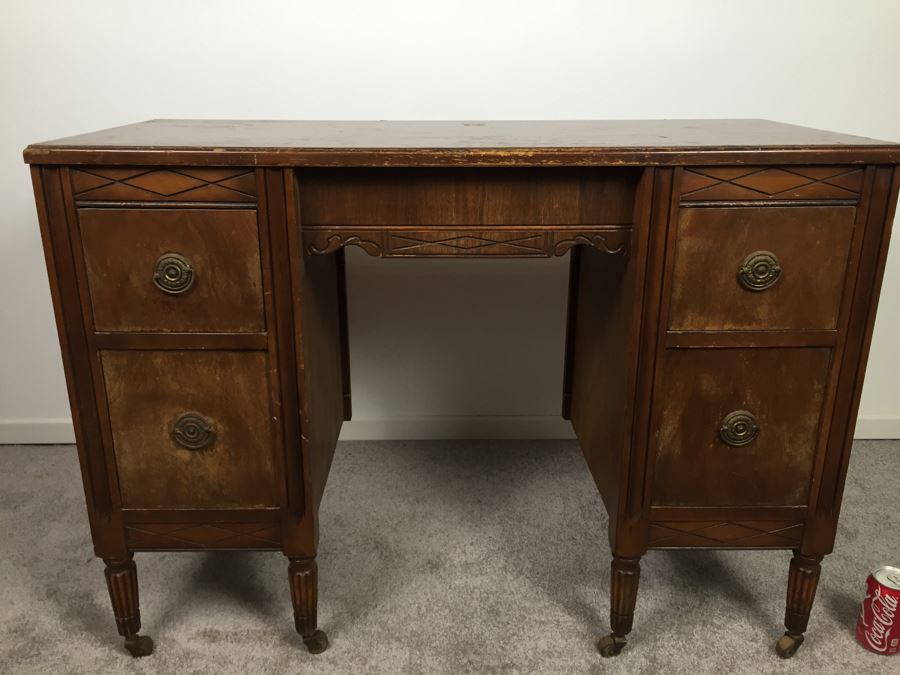 Vintage Wooden Desk On Casters [Photo 5]