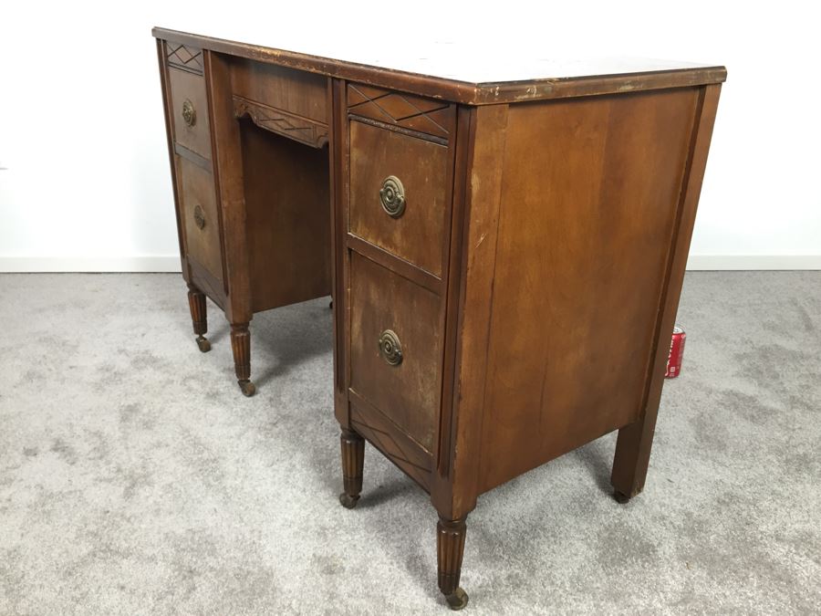 Vintage Wooden Desk On Casters