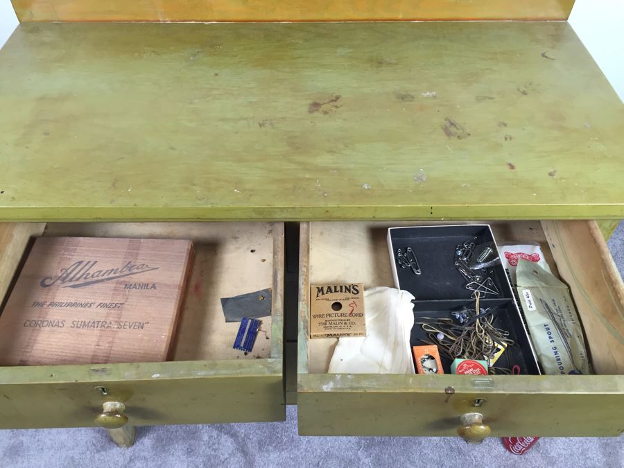 Vintage Wooden Dresser Chest Of Drawers Painted Avocado Green With Some Contents [Photo 9]