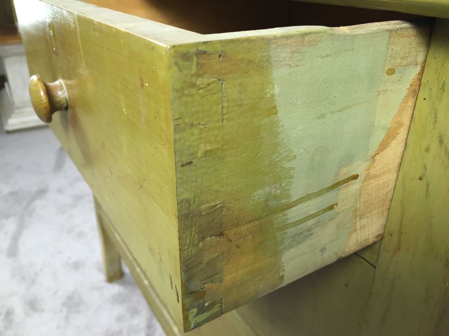 Vintage Wooden Dresser Chest Of Drawers Painted Avocado Green With Some Contents [Photo 8]