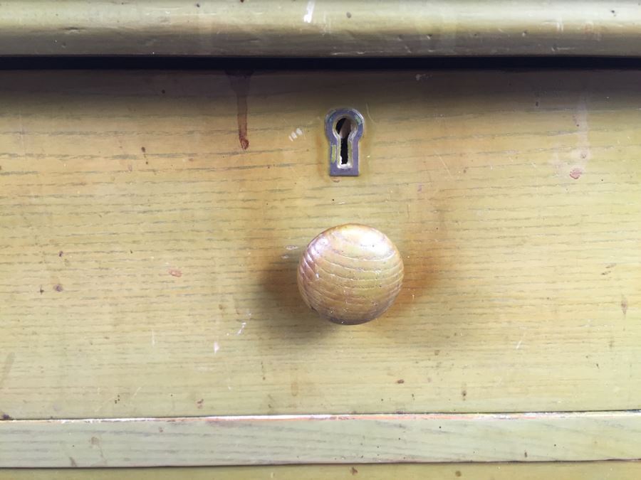 Vintage Wooden Dresser Chest Of Drawers Painted Avocado Green With Some Contents [Photo 7]