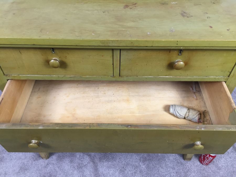 Vintage Wooden Dresser Chest Of Drawers Painted Avocado Green With Some Contents [Photo 11]