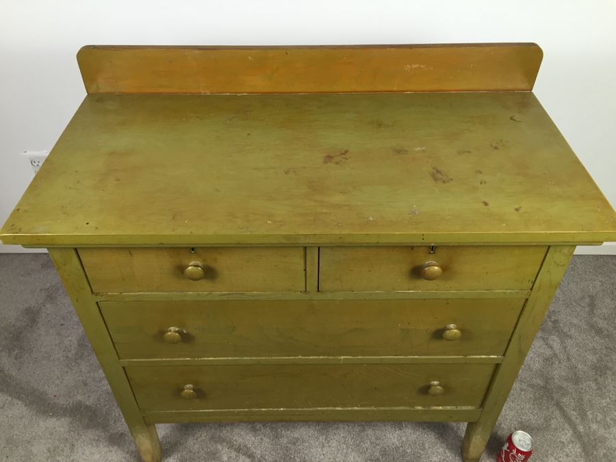 Vintage Wooden Dresser Chest Of Drawers Painted Avocado Green With Some Contents [Photo 6]