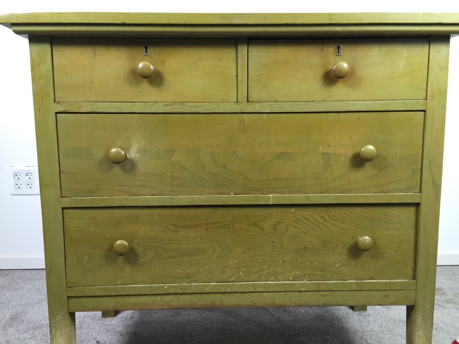 Vintage Wooden Dresser Chest Of Drawers Painted Avocado Green With Some Contents [Photo 5]