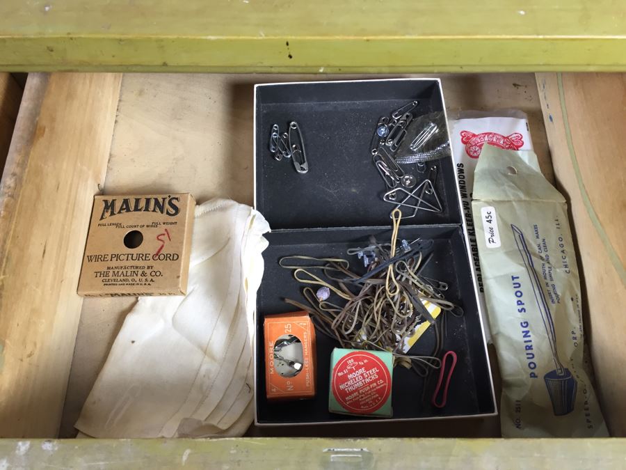 Vintage Wooden Dresser Chest Of Drawers Painted Avocado Green With Some Contents [Photo 3]
