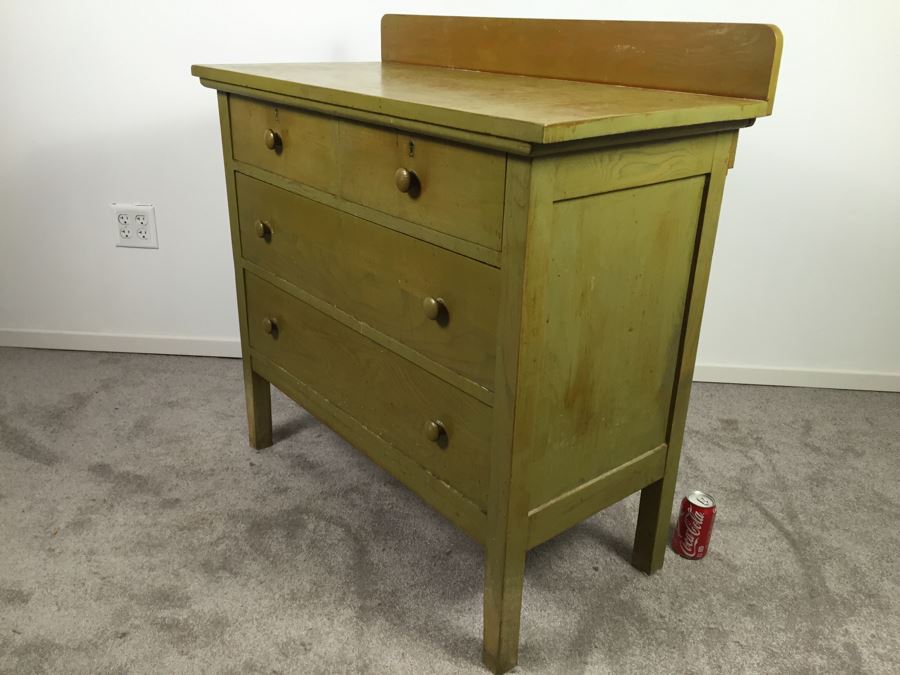 Vintage Wooden Dresser Chest Of Drawers Painted Avocado Green With Some Contents [Photo 2]