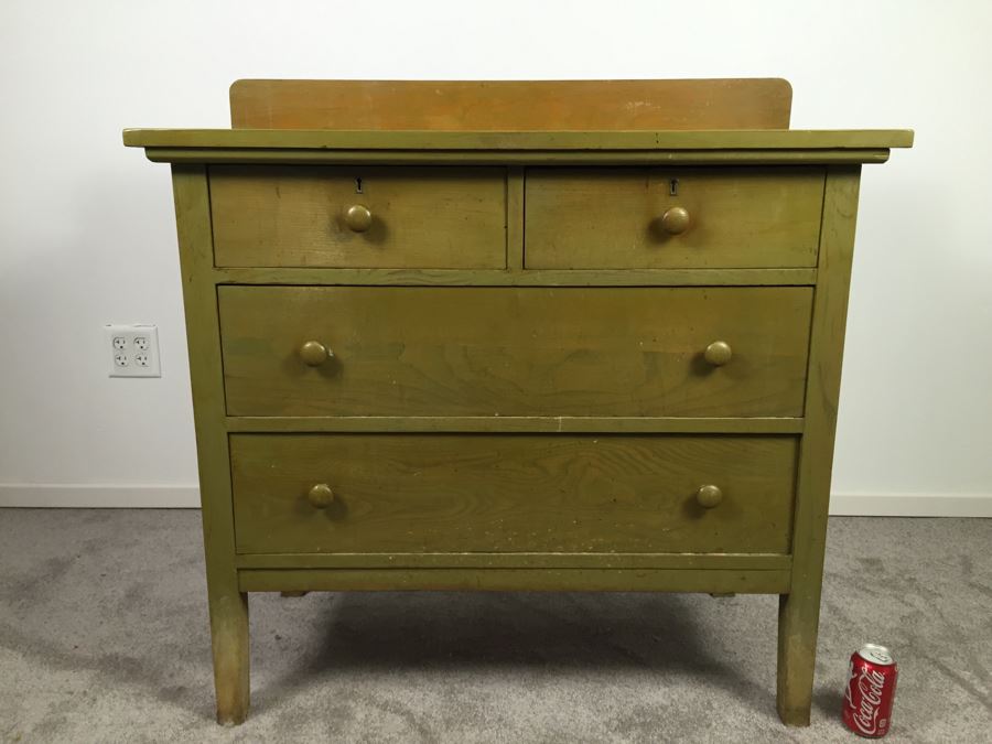Vintage Wooden Dresser Chest Of Drawers Painted Avocado Green With Some Contents [Photo 4]
