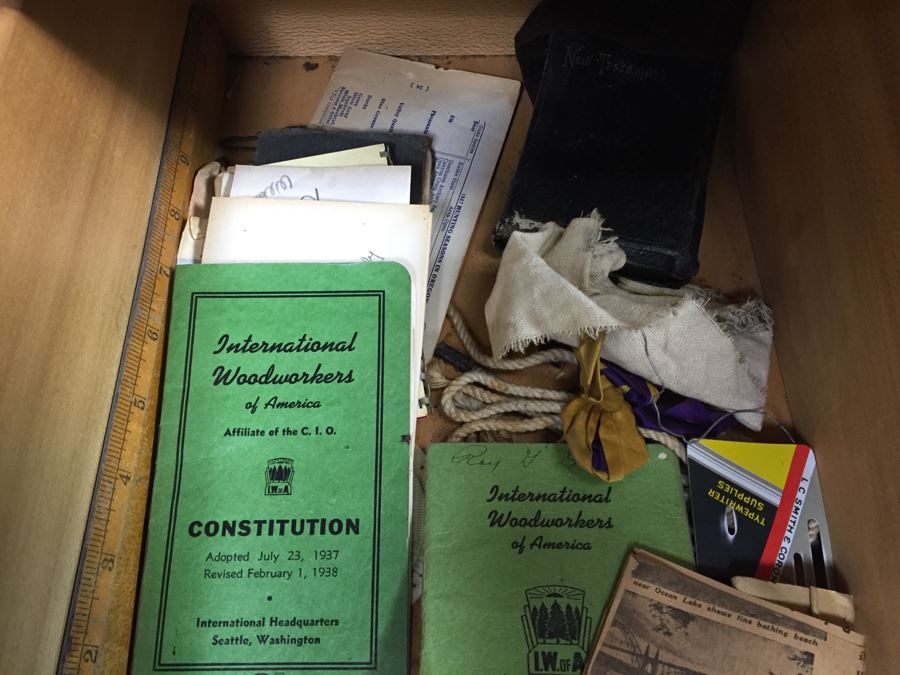 Vintage Art Deco Desk Filled With Vintage Office Supplies And Items [Photo 24]