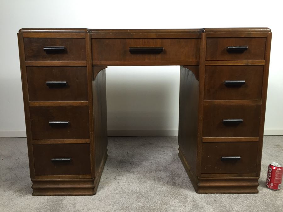 Vintage Art Deco Desk Filled With Vintage Office Supplies And Items [Photo 1]