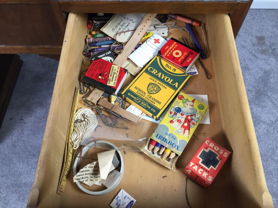Vintage Art Deco Desk Filled With Vintage Office Supplies And Items [Photo 11]