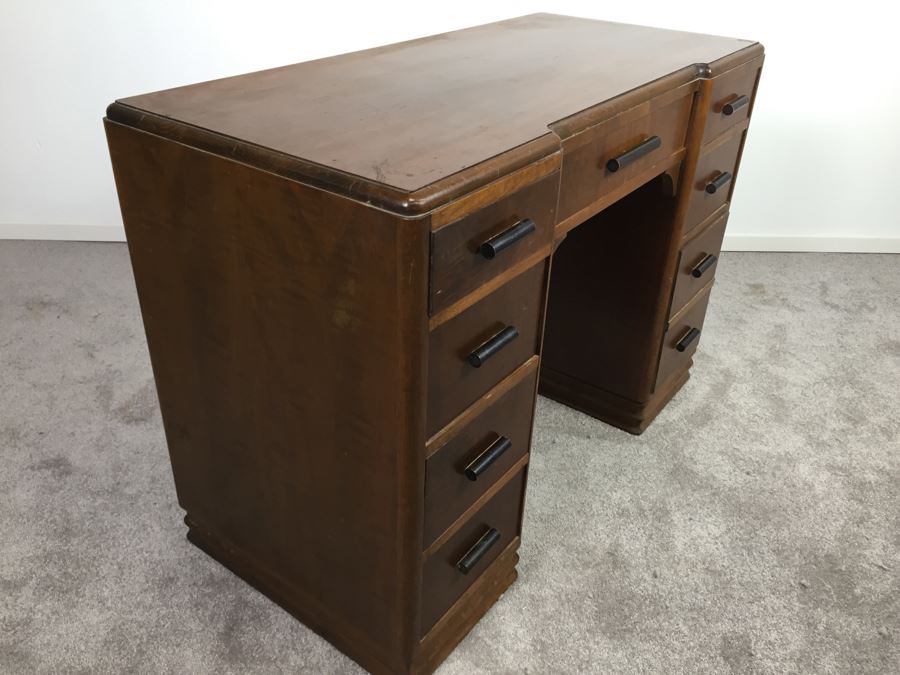 Vintage Art Deco Desk Filled With Vintage Office Supplies And Items [Photo 2]