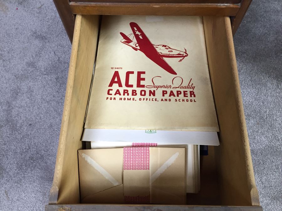 Vintage Art Deco Desk Filled With Vintage Office Supplies And Items [Photo 17]