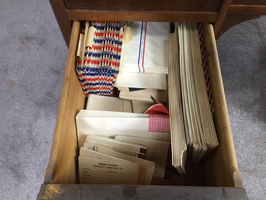 Vintage Art Deco Desk Filled With Vintage Office Supplies And Items [Photo 21]