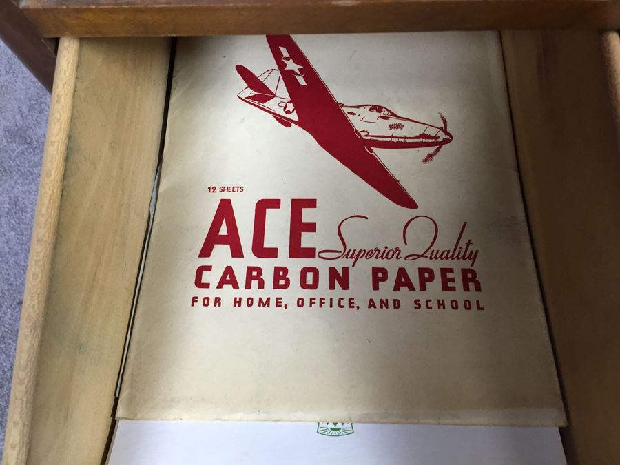 Vintage Art Deco Desk Filled With Vintage Office Supplies And Items [Photo 18]