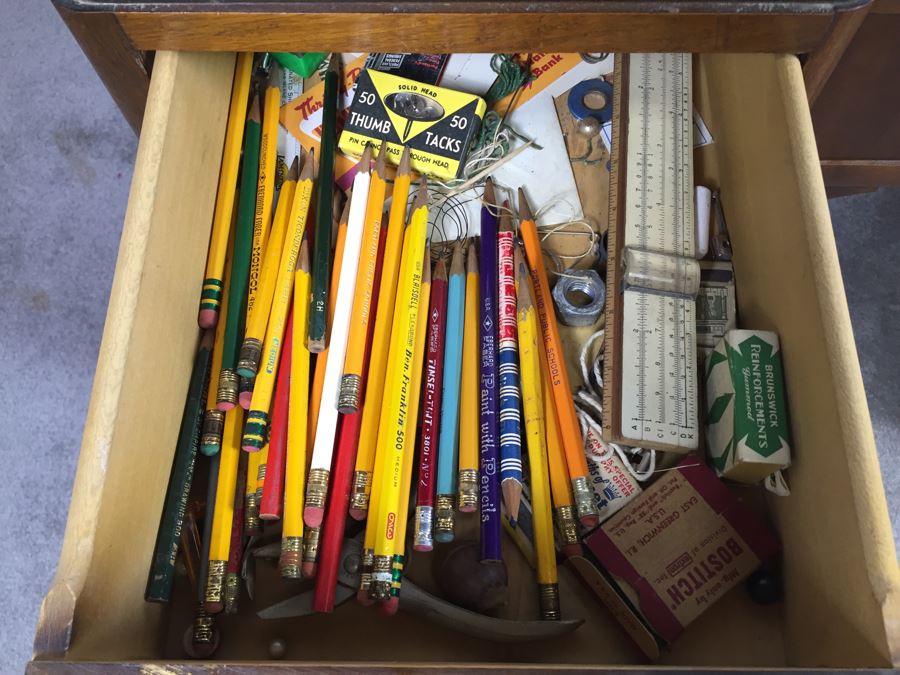 Vintage Art Deco Desk Filled With Vintage Office Supplies And Items [Photo 8]