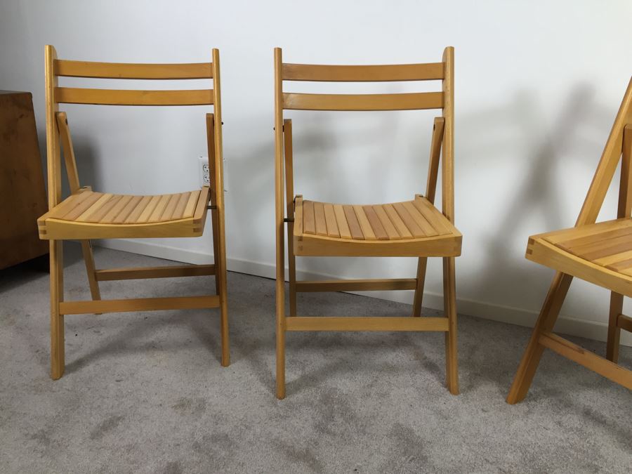 Set Of Four Wooden Folding Chairs Made In Romania [Photo 7]
