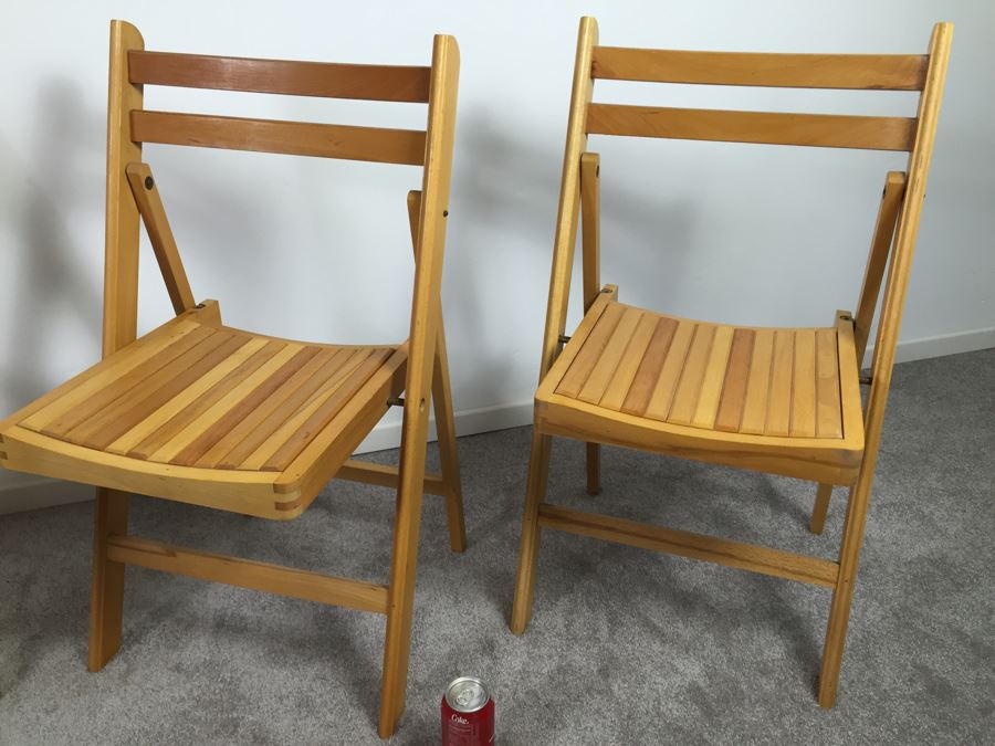 Set Of Four Wooden Folding Chairs Made In Romania