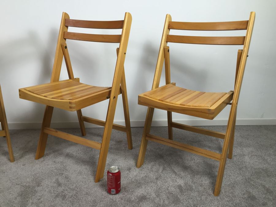 Set Of Four Wooden Folding Chairs Made In Romania