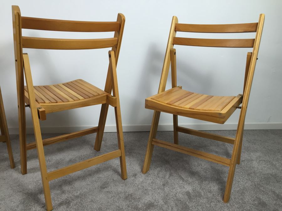 Set Of Four Wooden Folding Chairs Made In Romania [Photo 13]
