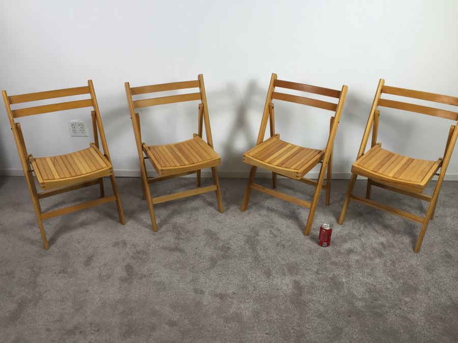 Set Of Four Wooden Folding Chairs Made In Romania