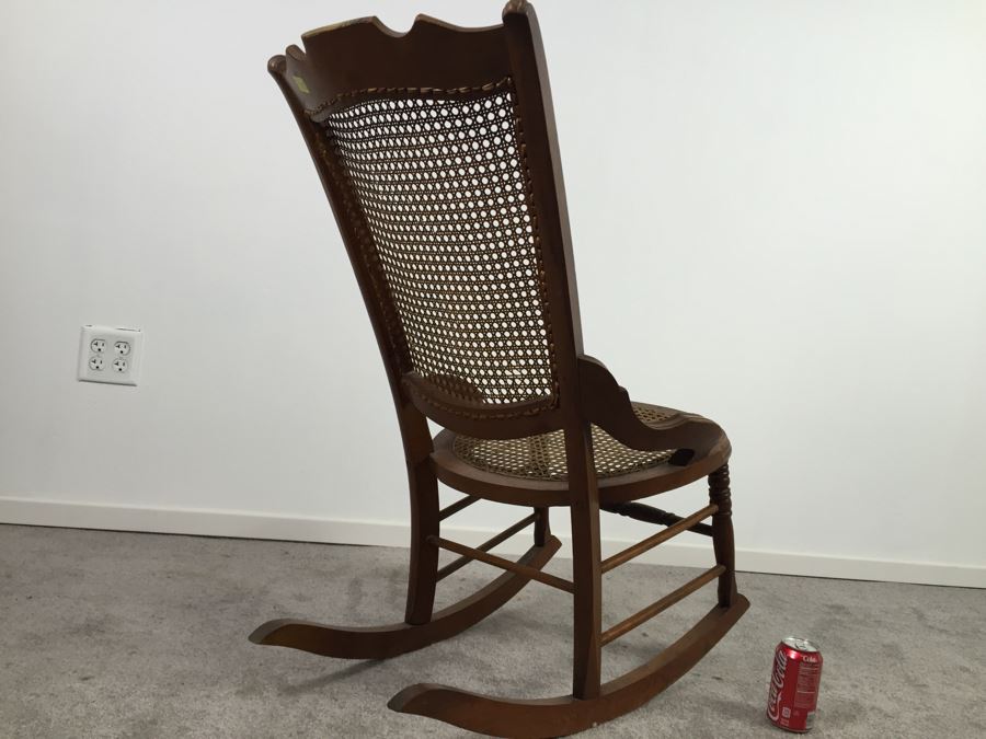 Vintage Cane Seat And Back Wooden Rocking Chair [Photo 9]