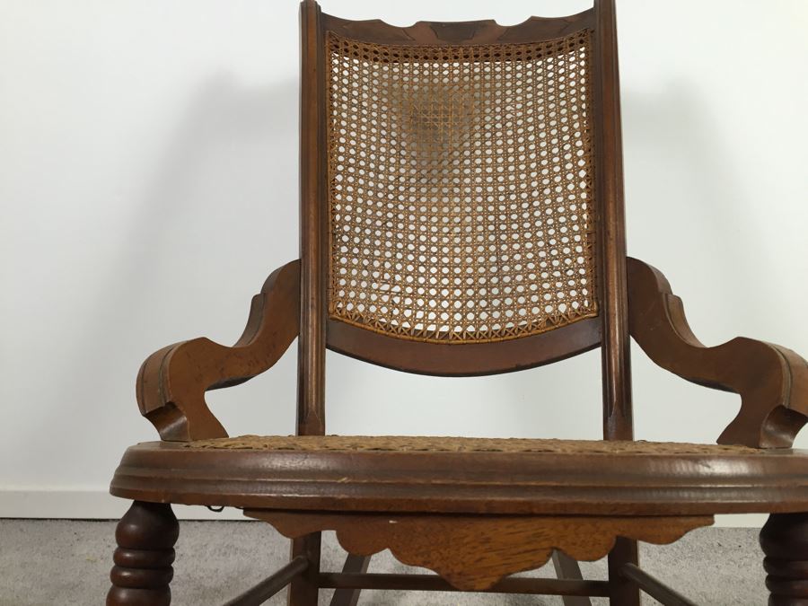 Vintage Cane Seat And Back Wooden Rocking Chair [Photo 6]