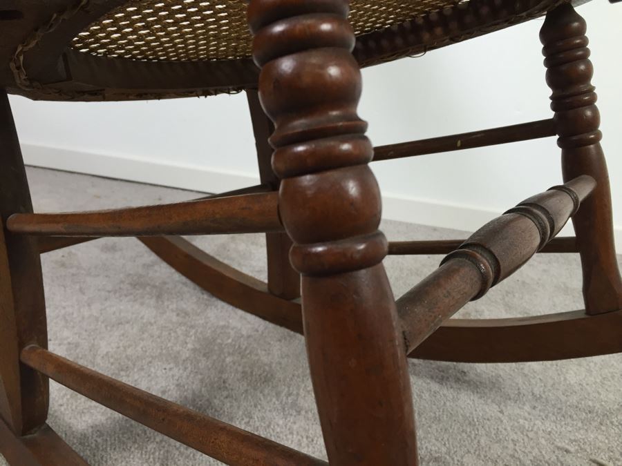 Vintage Cane Seat And Back Wooden Rocking Chair [Photo 8]