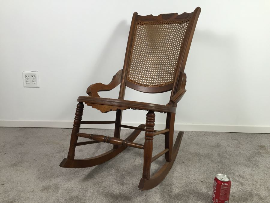 Vintage Cane Seat And Back Wooden Rocking Chair [Photo 1]