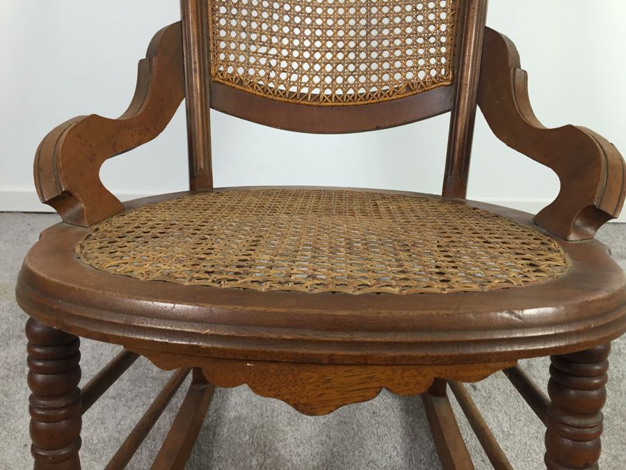 Vintage Cane Seat And Back Wooden Rocking Chair [Photo 3]