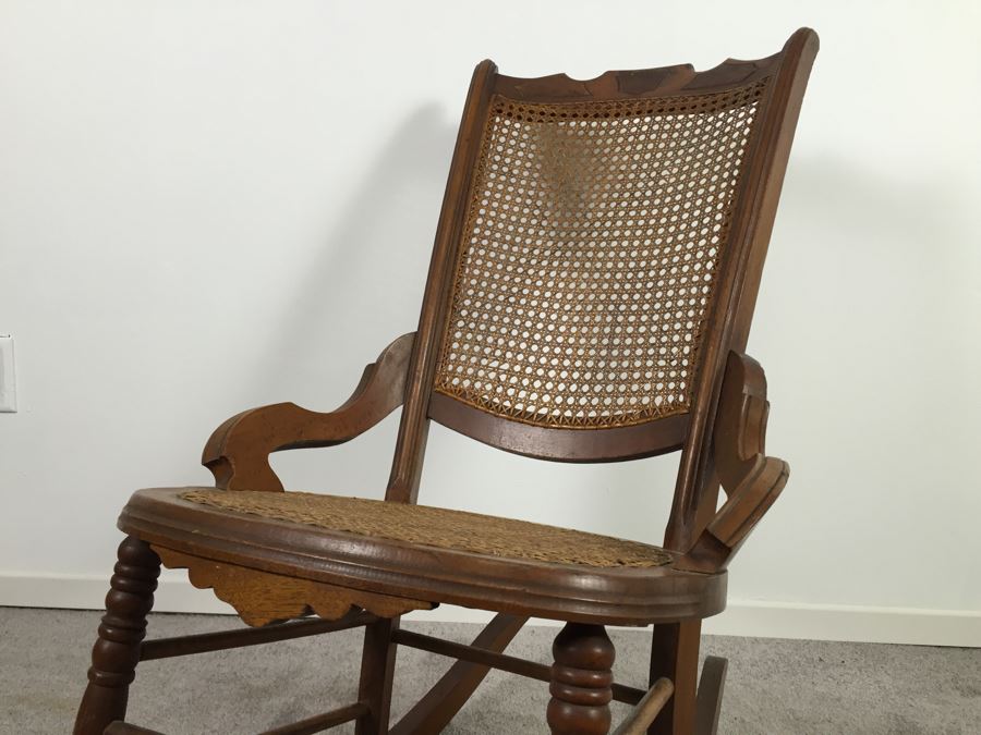 Vintage Cane Seat And Back Wooden Rocking Chair [Photo 5]