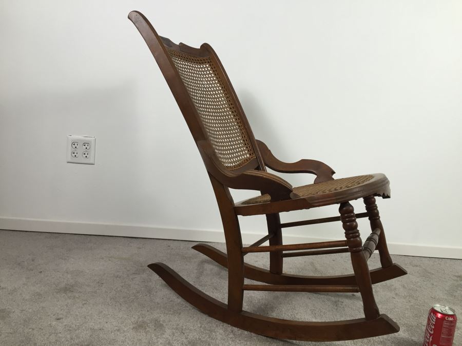 Vintage Cane Seat And Back Wooden Rocking Chair [Photo 7]