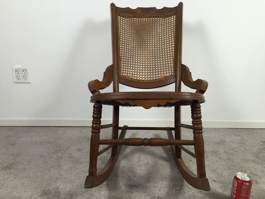 Vintage Cane Seat And Back Wooden Rocking Chair [Photo 2]